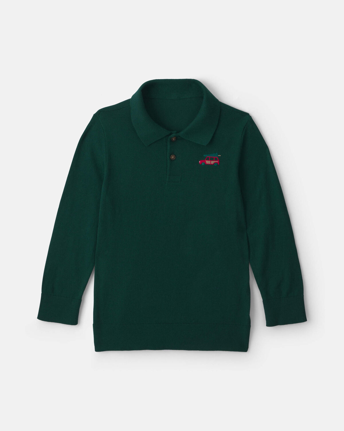 Boys Car Polo Sweater - Olive Green 1 Boys Car Polo Sweater - Olive Green