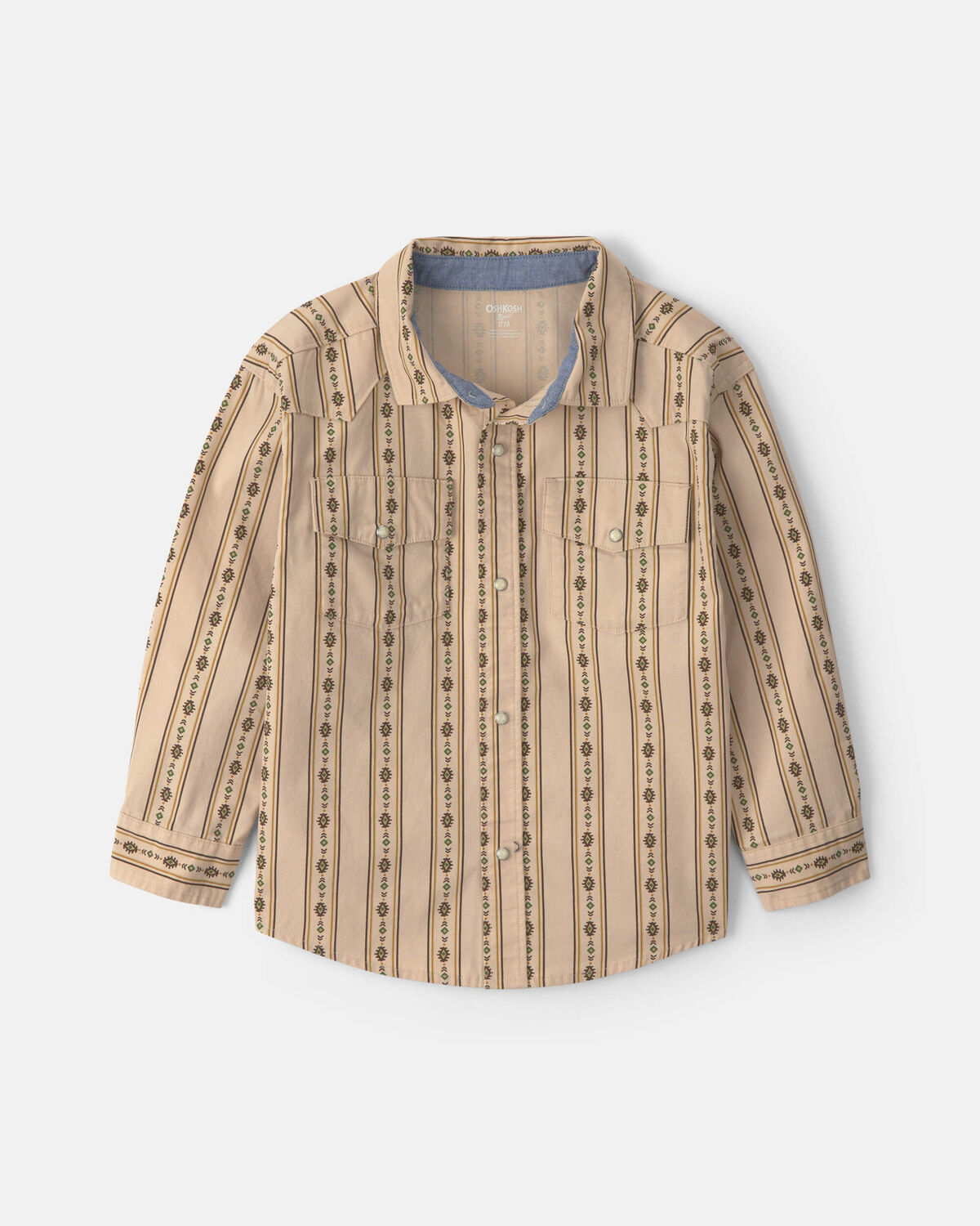 Boys Striped Canvas Button-Down Shirt - Khaki 1 Boys Striped Canvas Button-Down Shirt - Khaki