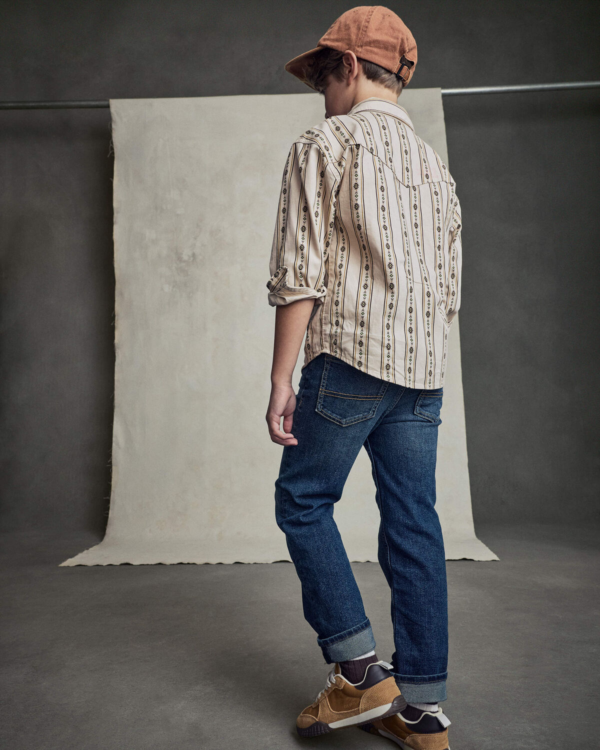 Boys Striped Canvas Button-Down Shirt - Khaki 4 Boys Striped Canvas Button-Down Shirt - Khaki