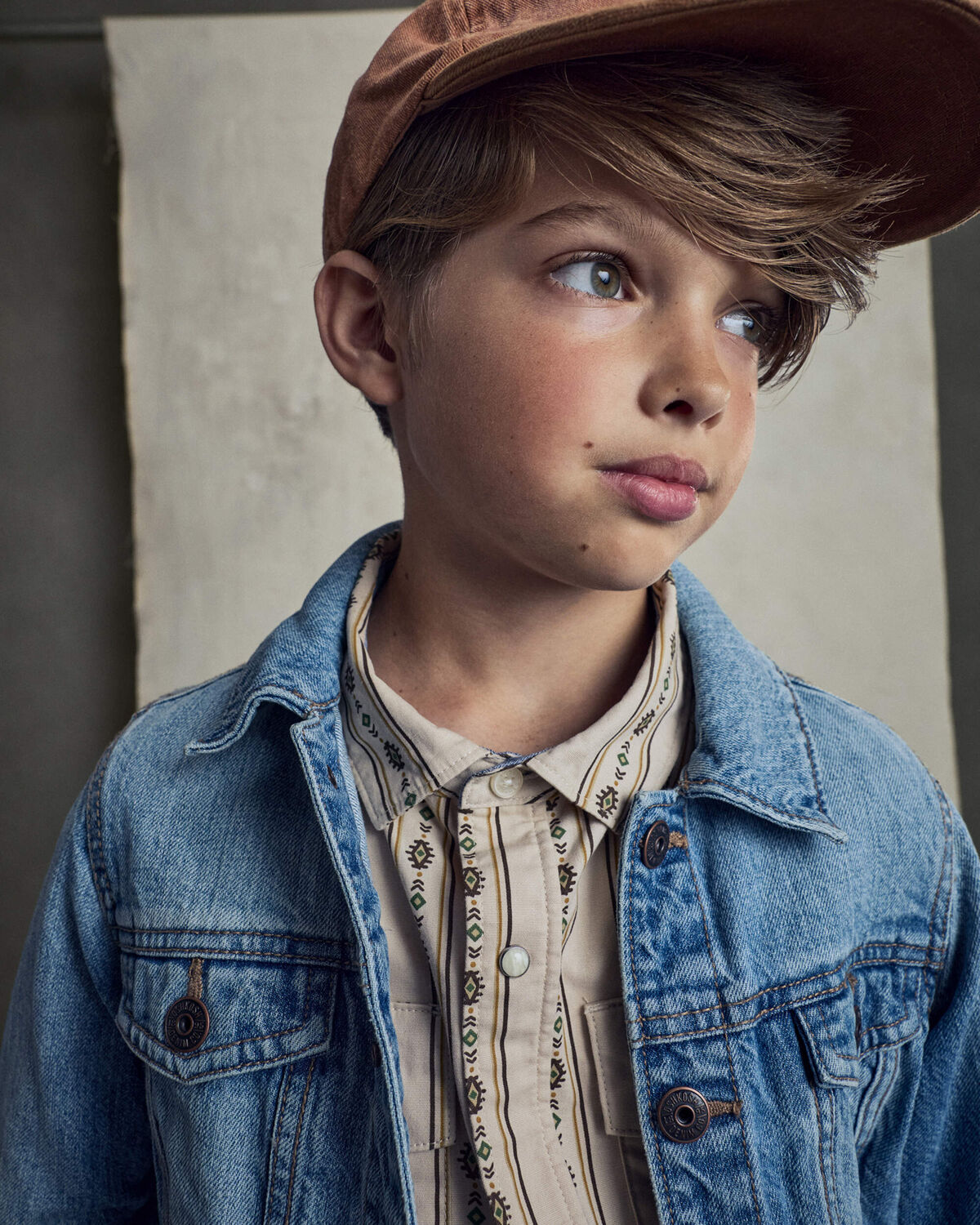 Boys Striped Canvas Button-Down Shirt - Khaki 5 Boys Striped Canvas Button-Down Shirt - Khaki