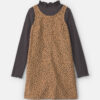 Girls 2-Piece Leopard Corduroy Long-Sleeve Dress Set - Brown/Black