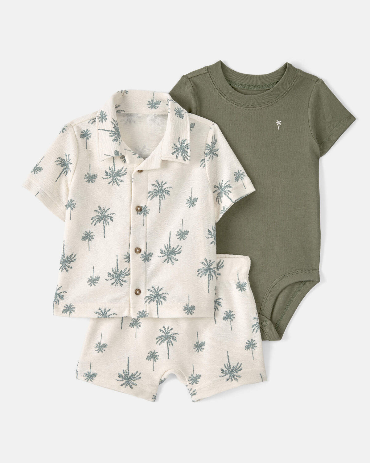 Baby Boy 3-Piece Palm Tree Outfit Set - White/Green