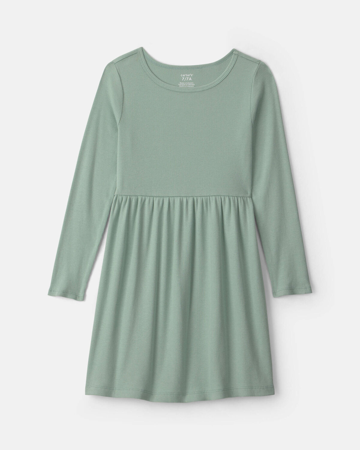 Girls Rib Long-Sleeve Dress - Green 1 Girls Rib Long-Sleeve Dress - Green