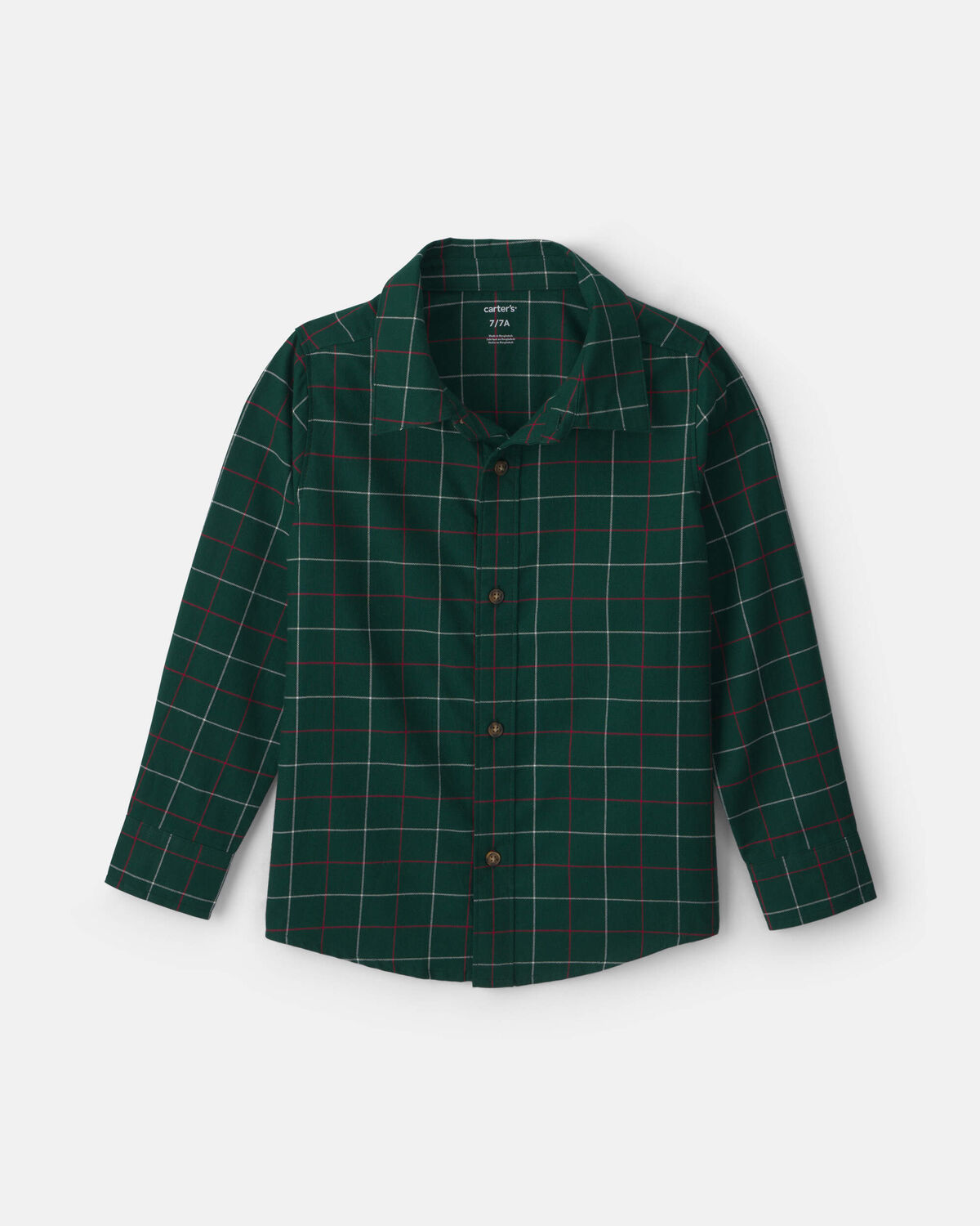 Boys Plaid Long-Sleeve Button-Down Shirt - Green