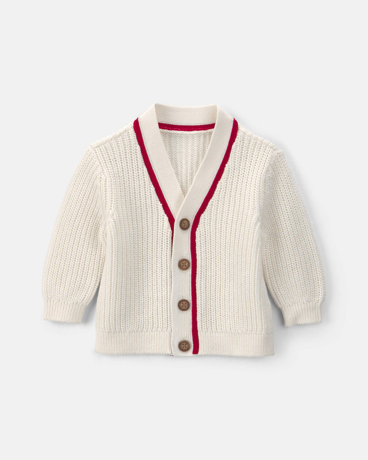 Baby Pinstripe Long-Sleeve Cardigan Sweater - White/Red 1 Baby Pinstripe Long-Sleeve Cardigan Sweater - White/Red