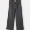 Girls Floral Denim Wide-Leg Pants - Dark Wash