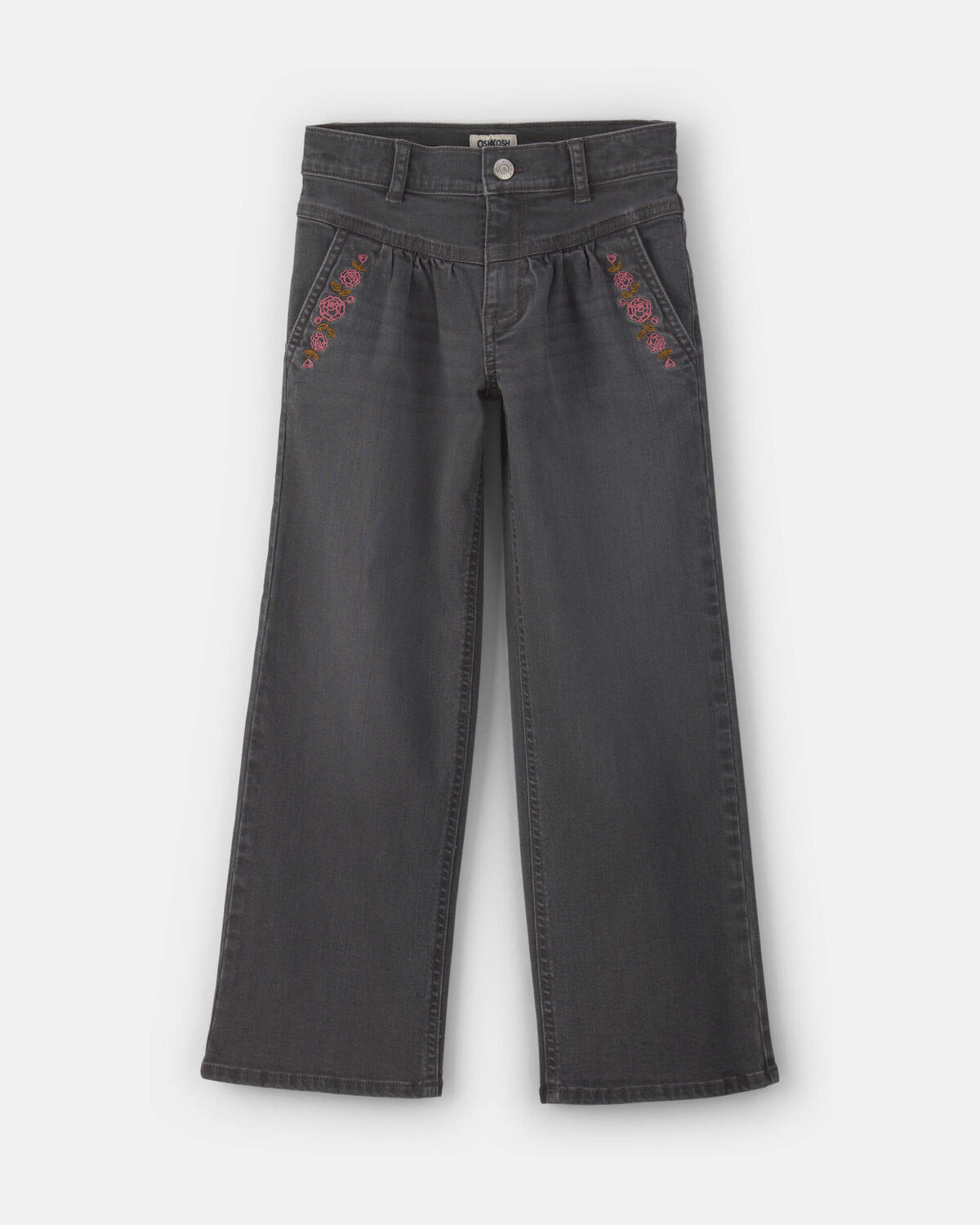Girls Floral Denim Wide-Leg Pants - Dark Wash 1 Girls Floral Denim Wide-Leg Pants - Dark Wash