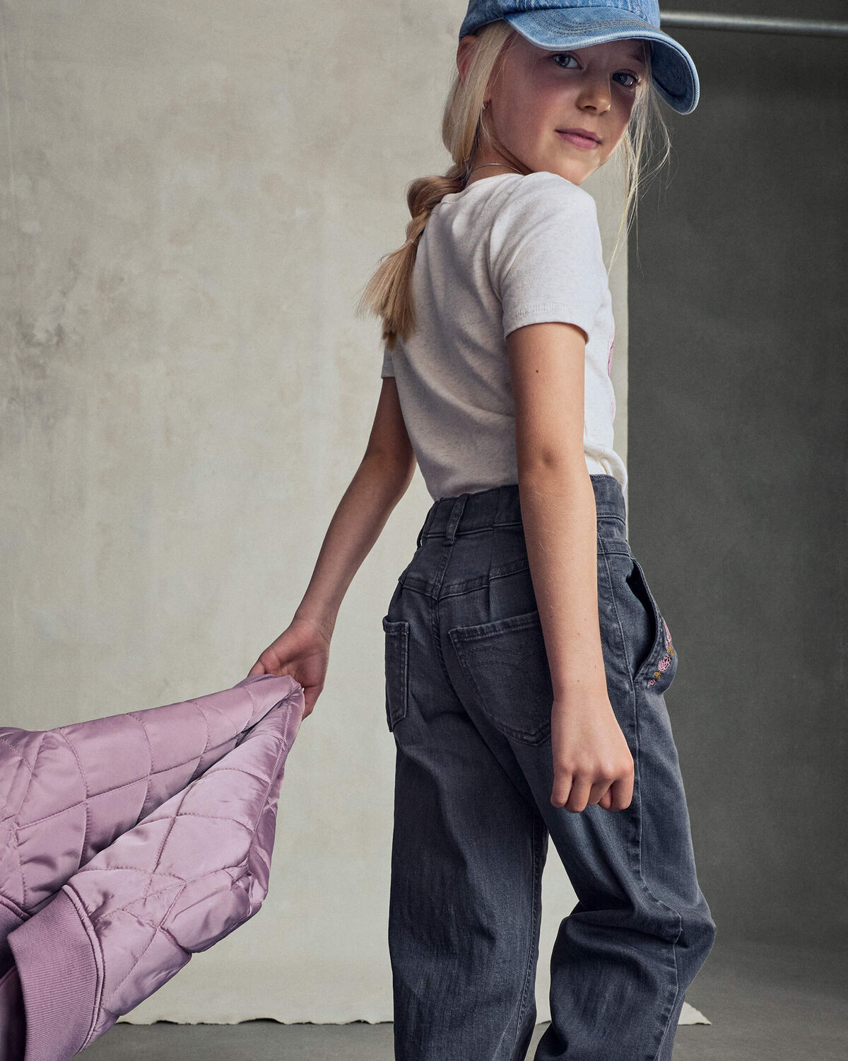 Girls Floral Denim Wide-Leg Pants - Dark Wash 6 Girls Floral Denim Wide-Leg Pants - Dark Wash