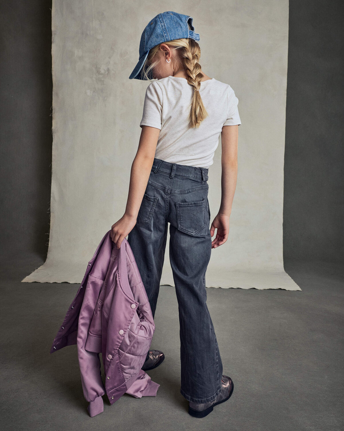 Girls Floral Denim Wide-Leg Pants - Dark Wash 7 Girls Floral Denim Wide-Leg Pants - Dark Wash
