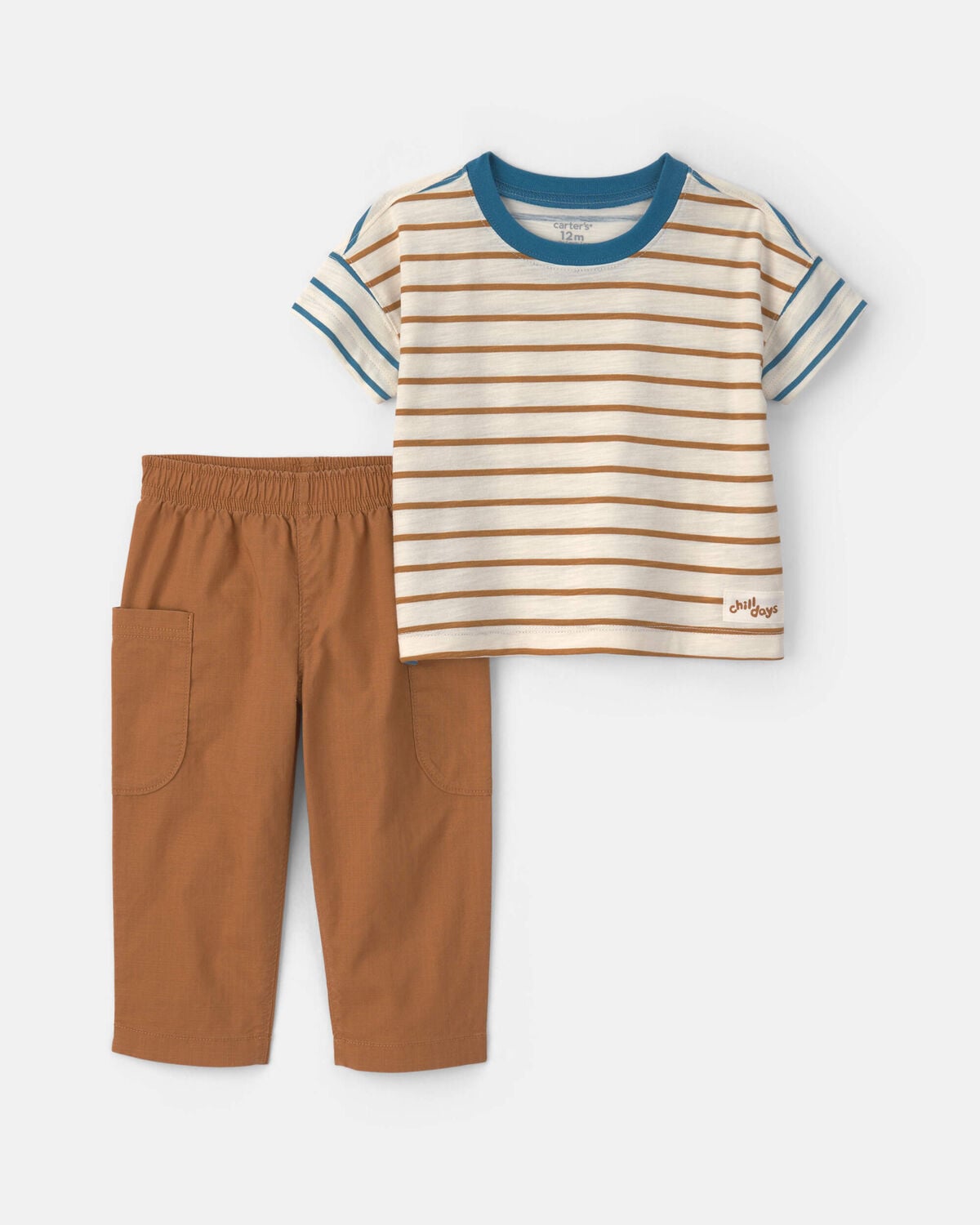 Baby Boy 2-Piece Striped Short-Sleeve Top & Pant Set 1 Baby Boy 2-Piece Striped Short-Sleeve Top & Pant Set