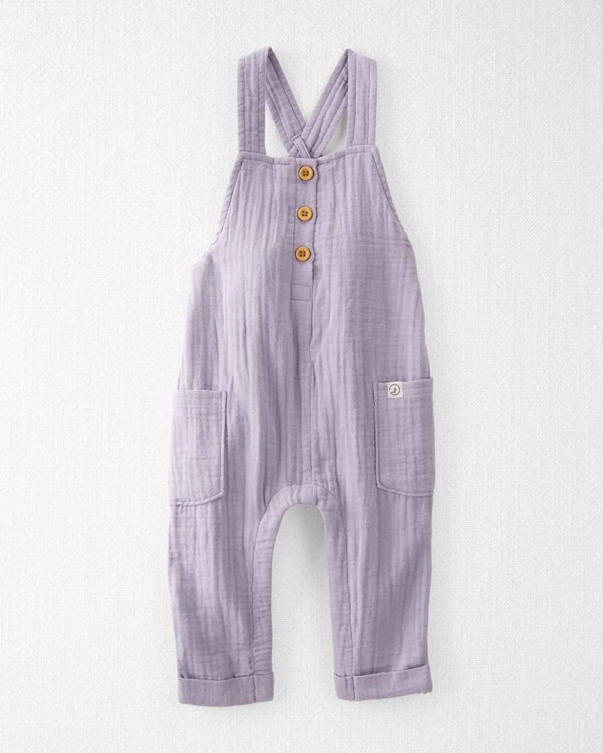 Baby Organic Cotton Gauze Overalls in Lilac 1 Baby Organic Cotton Gauze Overalls in Lilac
