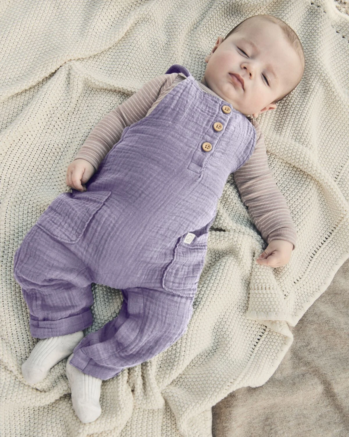 Baby Organic Cotton Gauze Overalls in Lilac 5 Baby Organic Cotton Gauze Overalls in Lilac