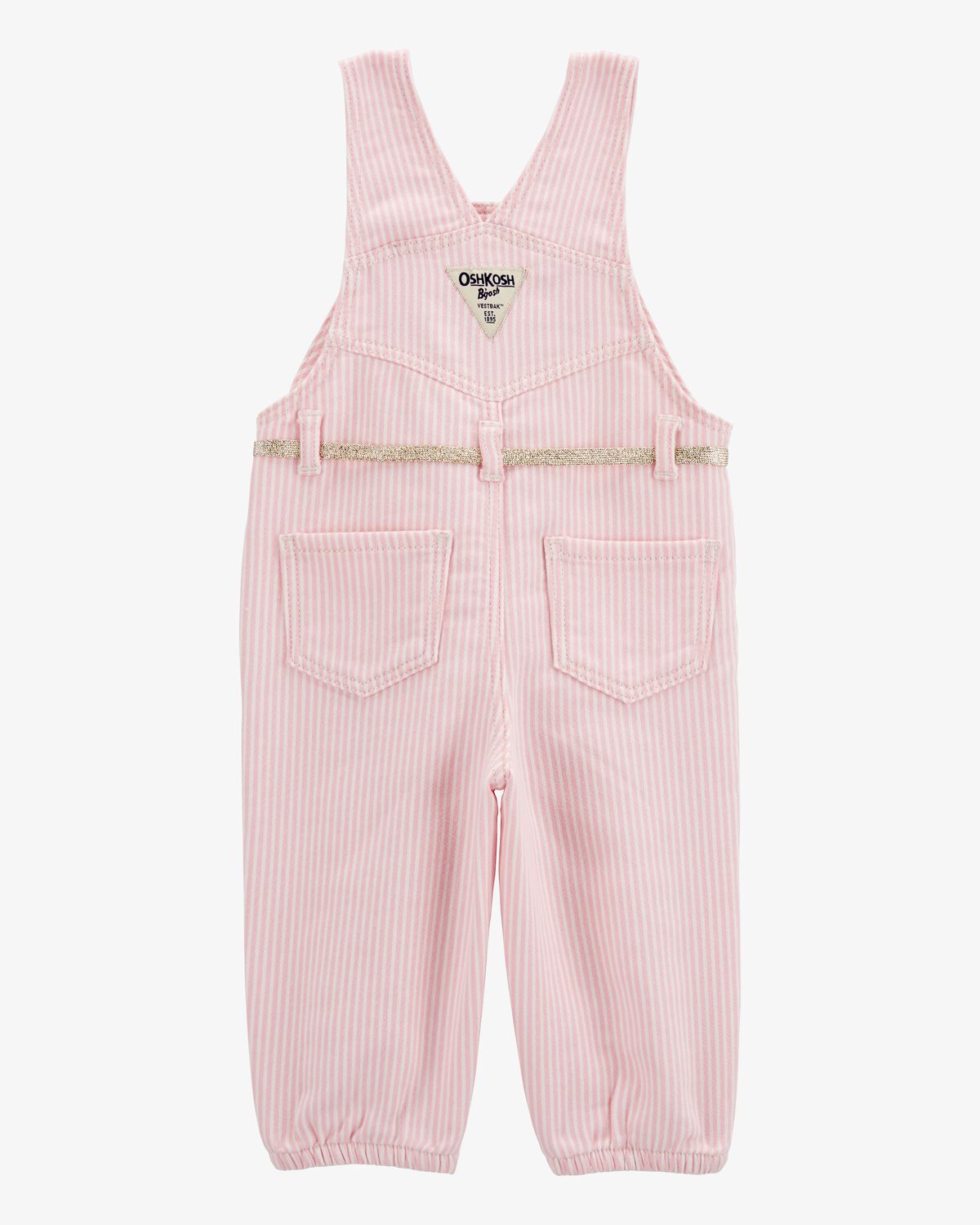 Baby Knit Denim Hickory Stripe Overalls - Pink