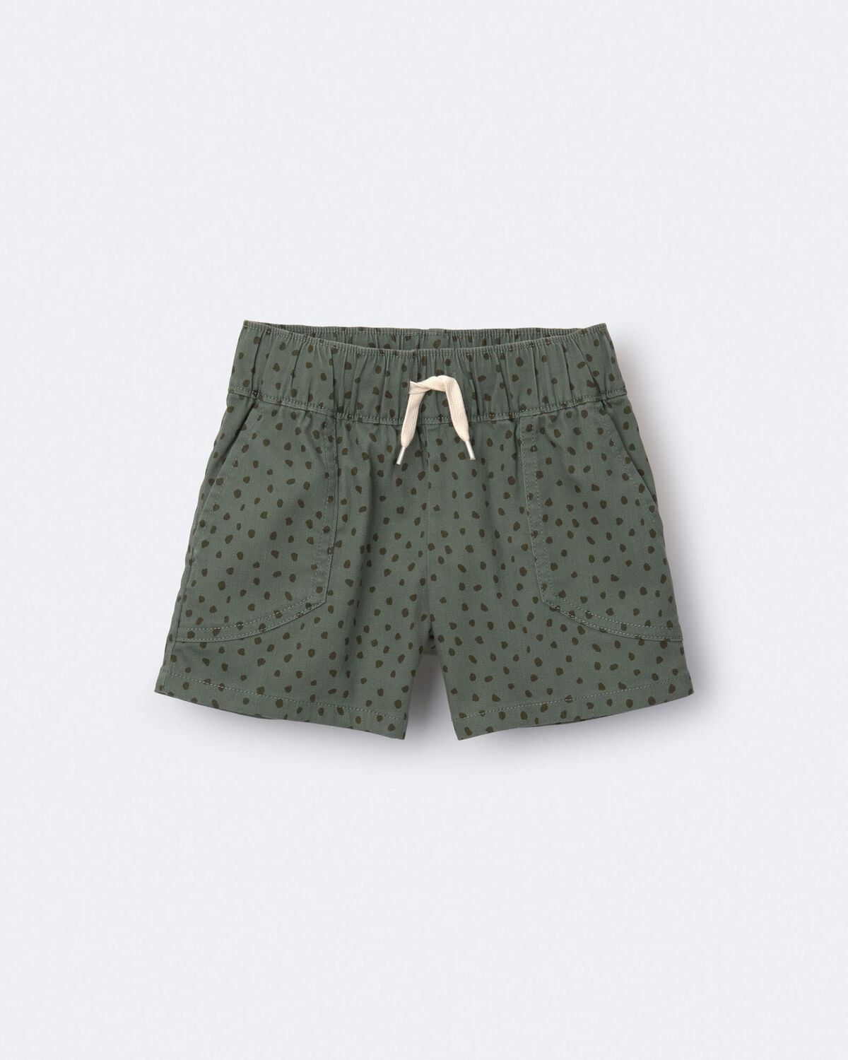 Toddler Standard Shorts with Pockets in Dot Print- Olive