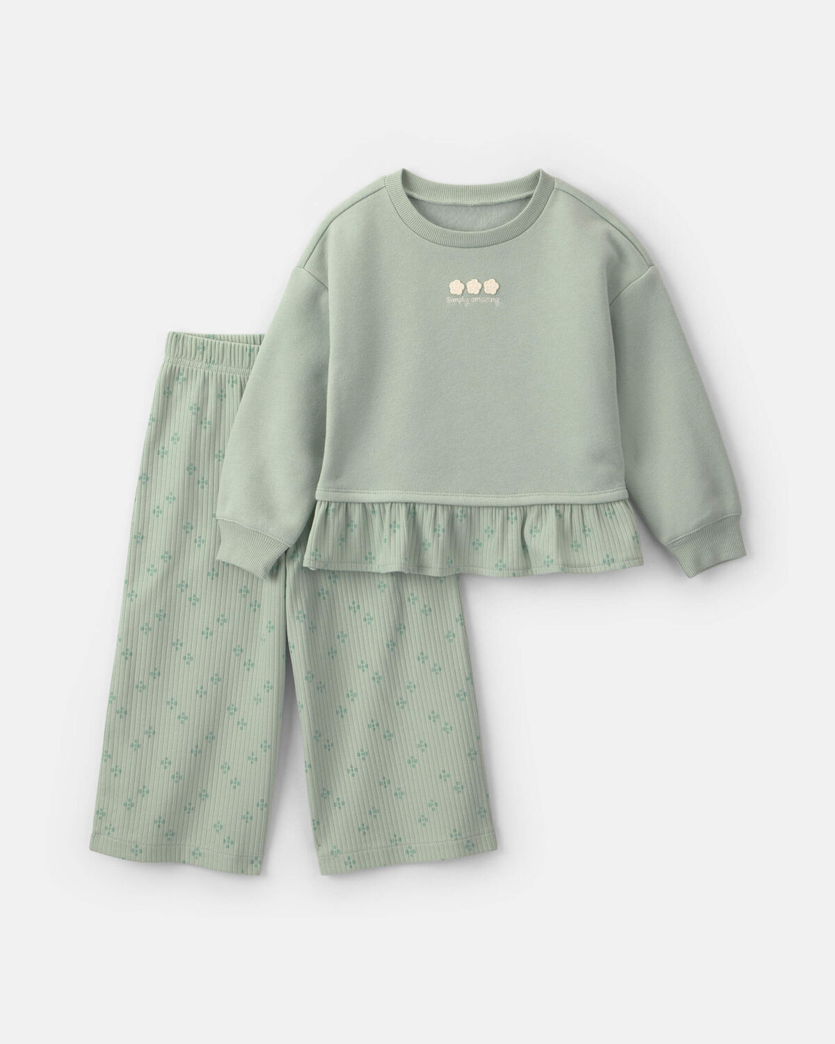 Baby Girl 2-Piece Flower Fleece Long-Sleeve Top & Pant Set - Green 1 Baby Girl 2-Piece Flower Fleece Long-Sleeve Top & Pant Set - Green