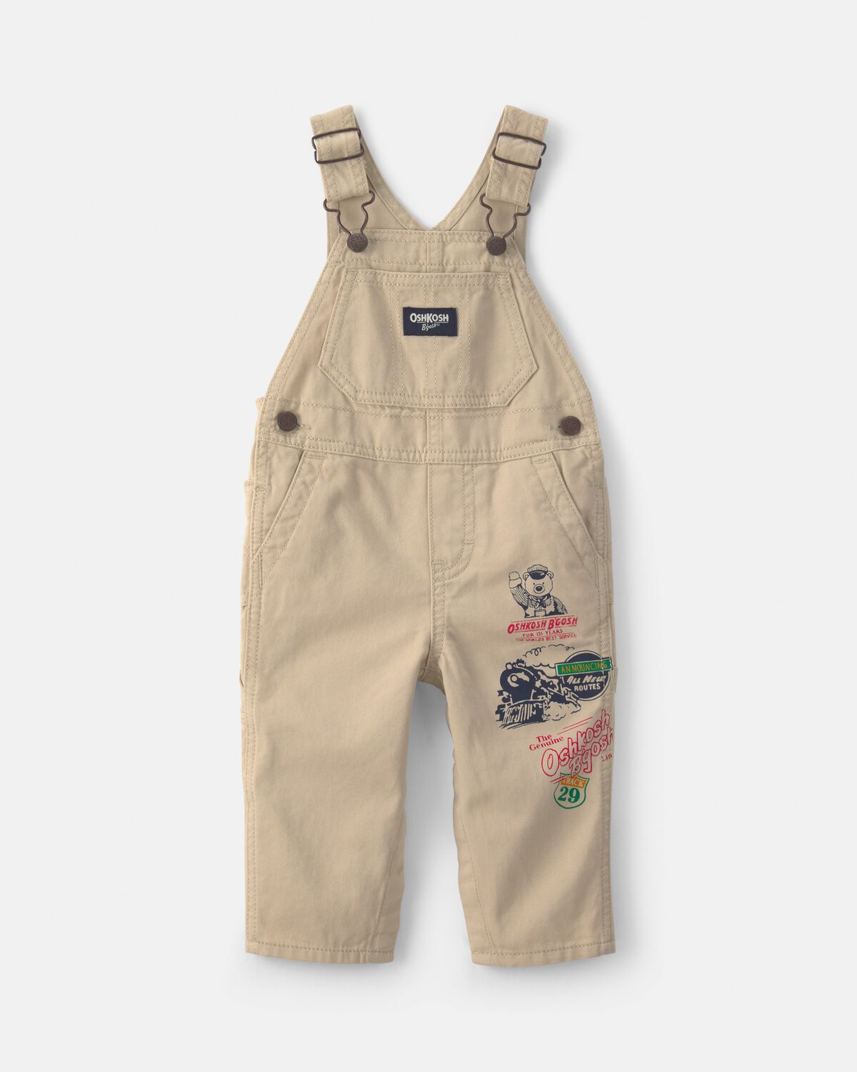 Baby Train Overalls - Khaki 1 Baby Train Overalls - Khaki