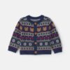 Baby Neutral Bear Fair Isle Cardigan Sweater - Navy Blue