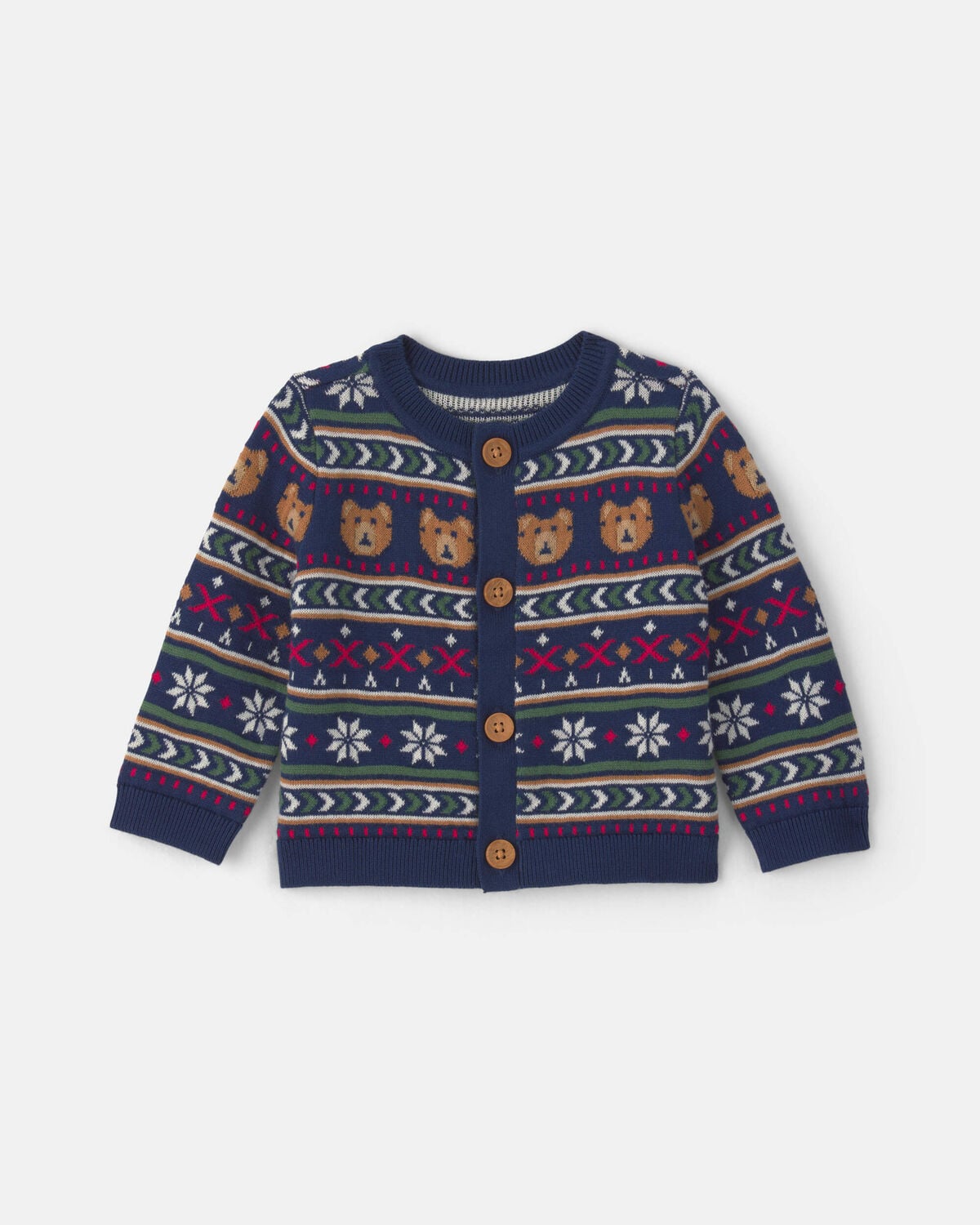 Baby Neutral Bear Fair Isle Cardigan Sweater - Navy Blue