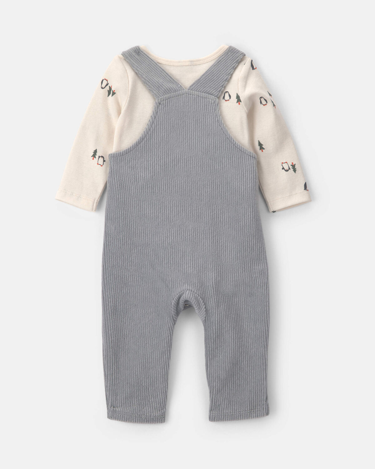 Baby Boy 2-Piece Penguin Long-Sleeve Overall Set - Grey/Cream