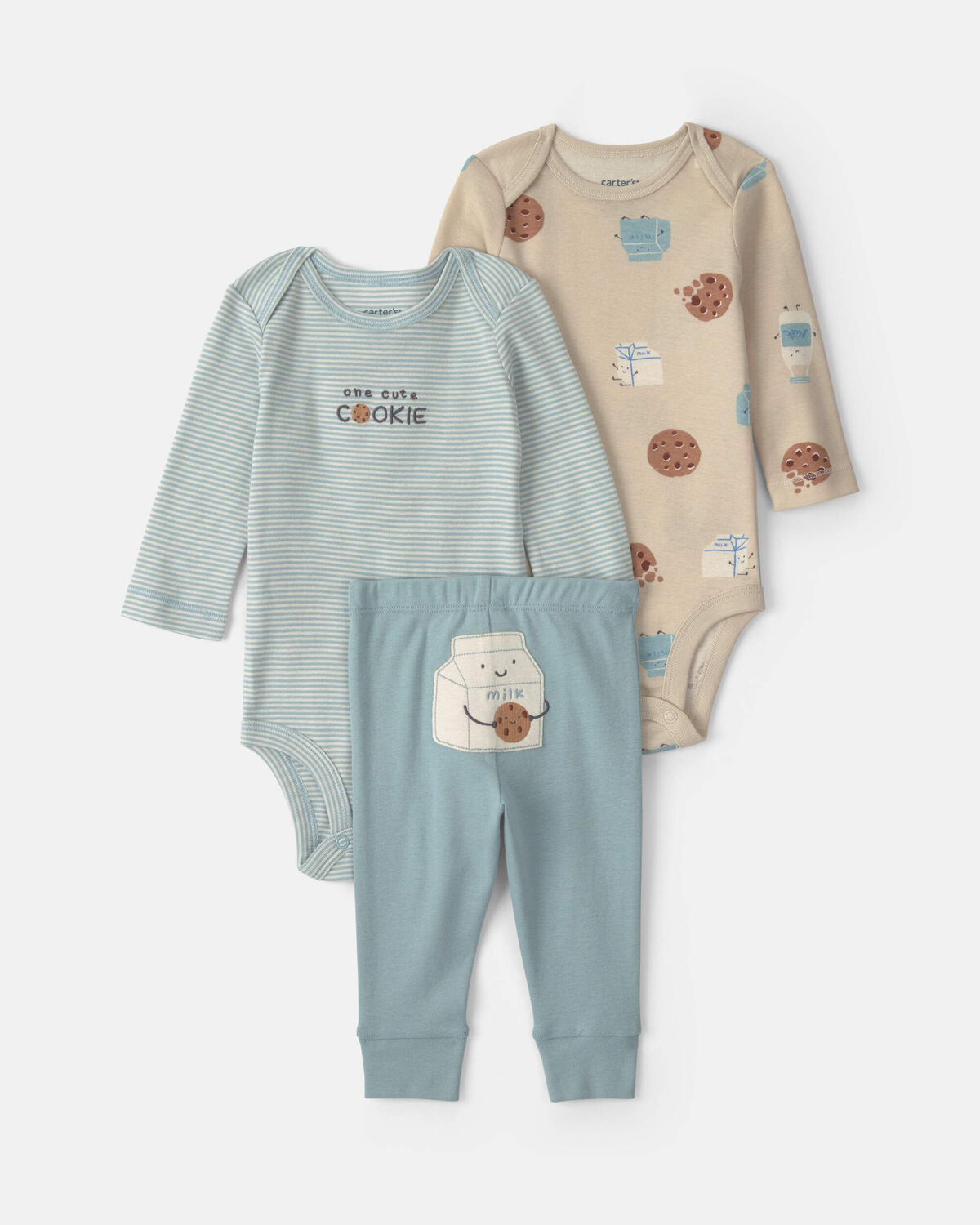 Baby Boy 3-Piece Milk & Cookies Long-Sleeve Bodysuit & Pant Set - Blue/Cream 1 Baby Boy 3-Piece Milk & Cookies Long-Sleeve Bodysuit & Pant Set - Blue/Cream