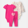 Baby Girl 3-Piece Heart Bodysuit & Pant Set - Pink/Ivory 9 Baby Girl 3-Piece Heart Bodysuit & Pant Set - Pink/Ivory