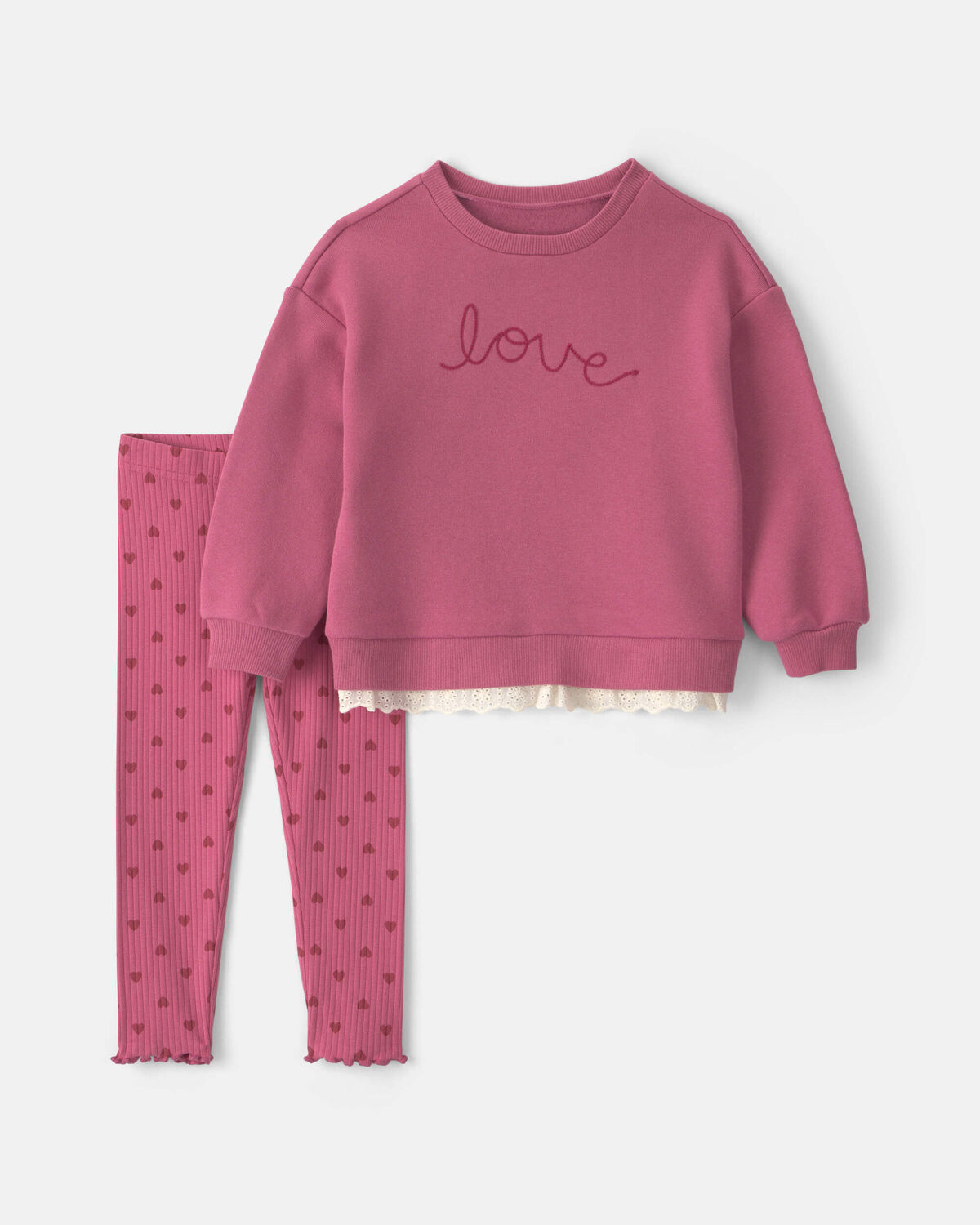 Baby Girl 2-Piece 'Love' Fleece Long-Sleeve Top & Pant Set - Pink 1 Baby Girl 2-Piece 'Love' Fleece Long-Sleeve Top & Pant Set - Pink