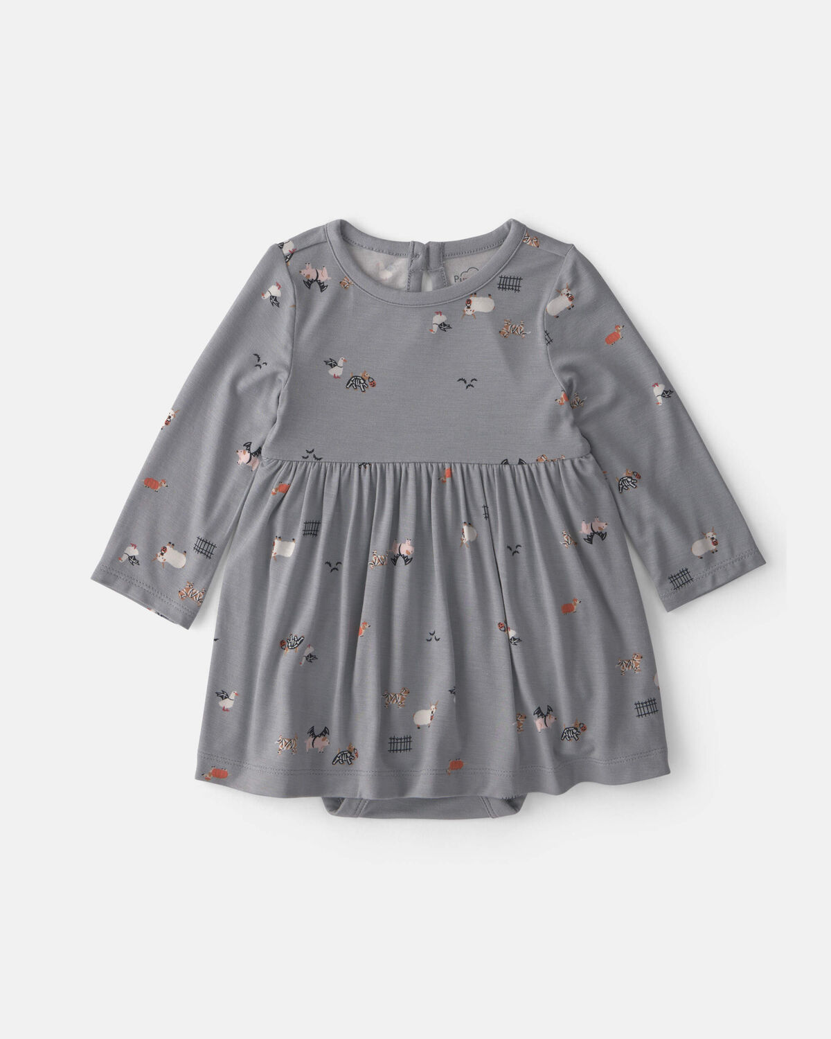 Baby Girl Halloween PurelySoft™ Long-Sleeve Bodysuit Dress - Grey 1 Baby Girl Halloween PurelySoft™ Long-Sleeve Bodysuit Dress - Grey