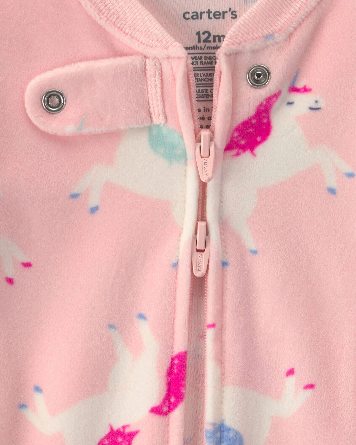 Baby Girl 1-Piece Unicorn 2-Way Zip DreamPlush Snug Fit Pajama - Pink 4 Baby Girl 1-Piece Unicorn 2-Way Zip DreamPlush Snug Fit Pajama - Pink
