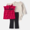 Baby Girl 3-Piece Plaid Fleece Layering Set - Red/Black/Cream