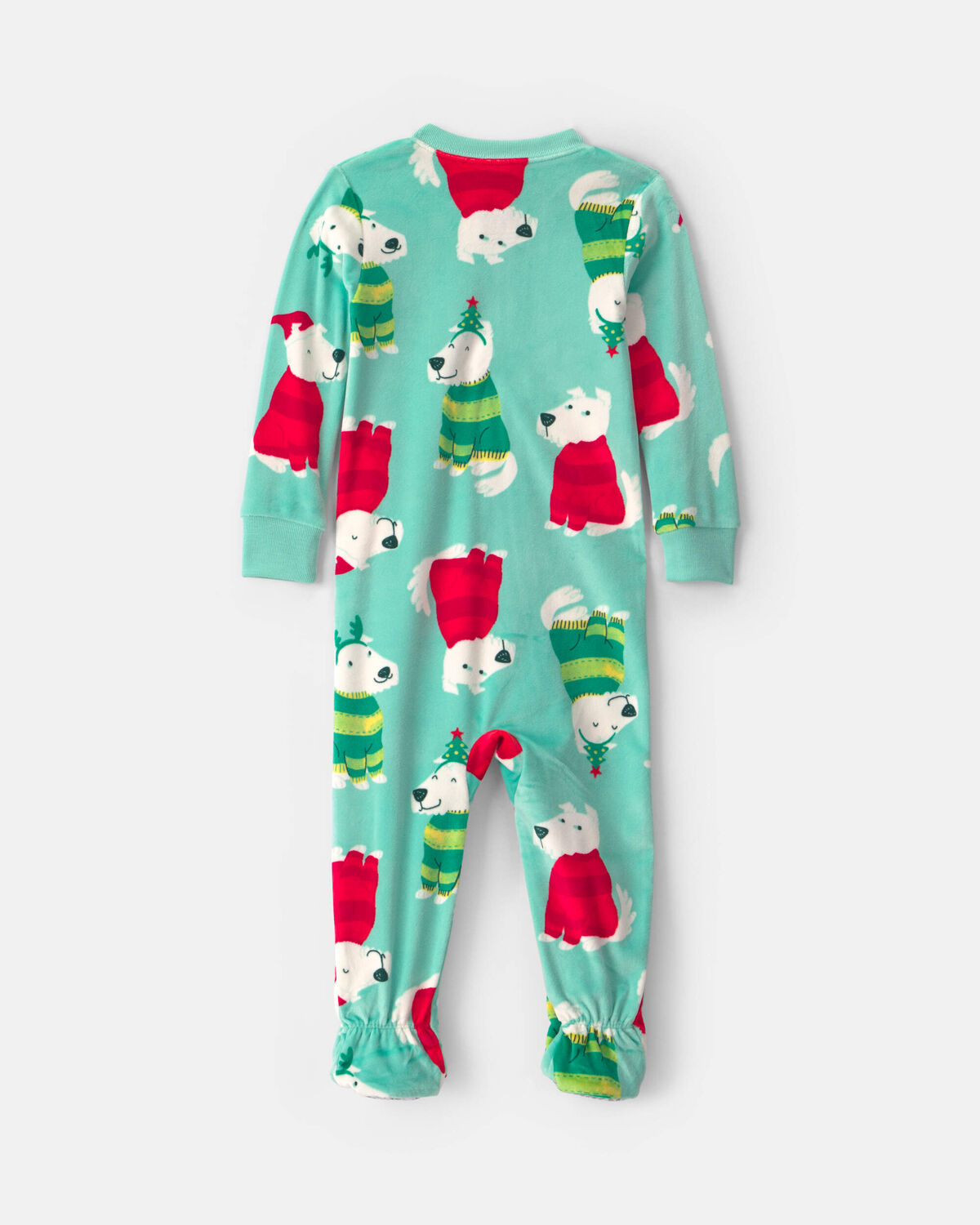 Baby 1-Piece Christmas Dogs 2-Way Zip DreamPlush Snug Fit Footed Pajama - Green