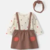 Baby Girl 3-Piece Thanksgiving Long-Sleeve Dress Set - Cream/Brown