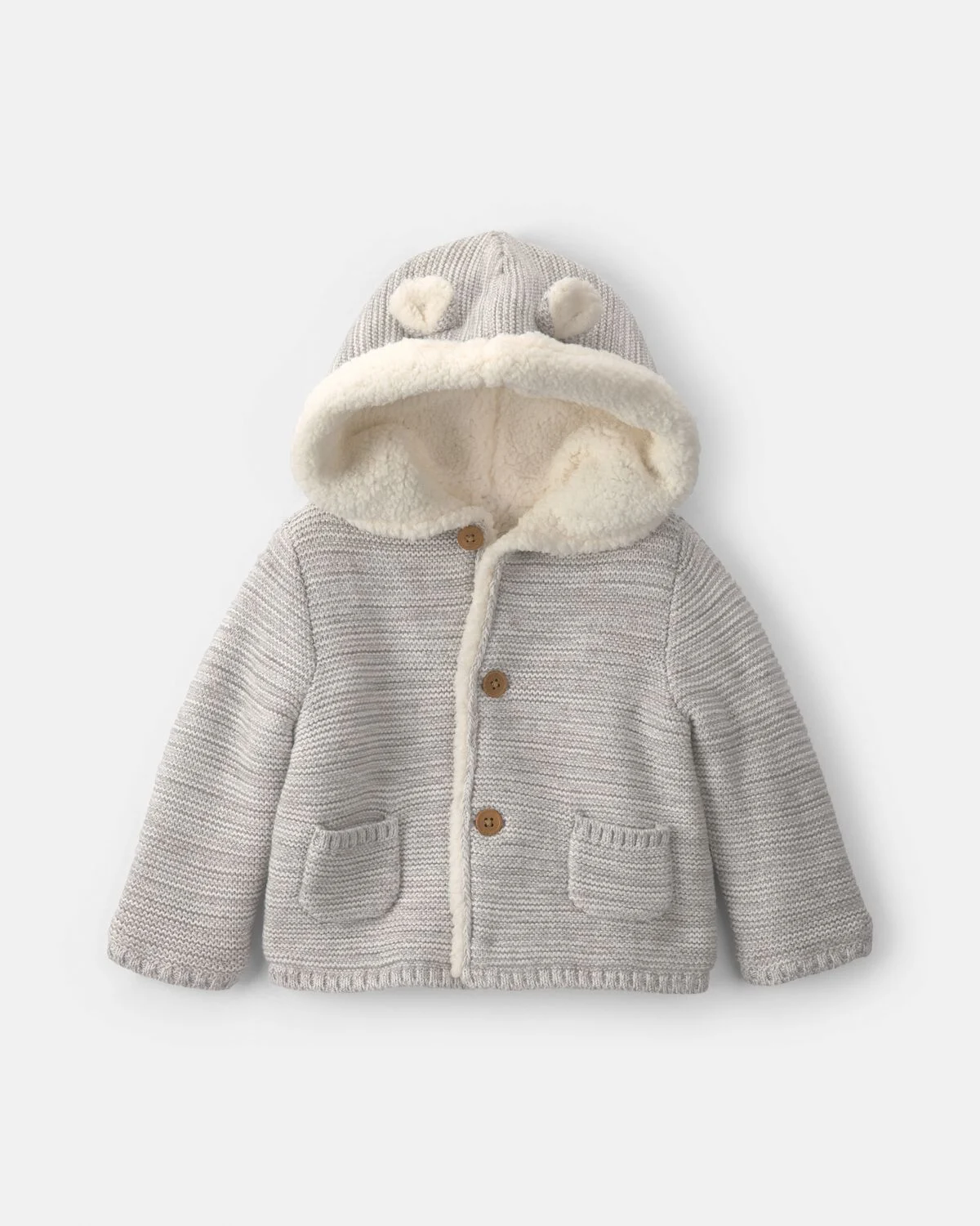 Baby Bear Sweater Knit Hooded Jacket - Grey