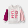 Toddler Girl 'Team Cozy' French Terry Pullover Sweatshirt - Grey/Pink/Burgundy