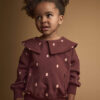 Toddler Girl Peter Pan Collar Pullover with Otter Pockets in Polka Dots - Burgundy