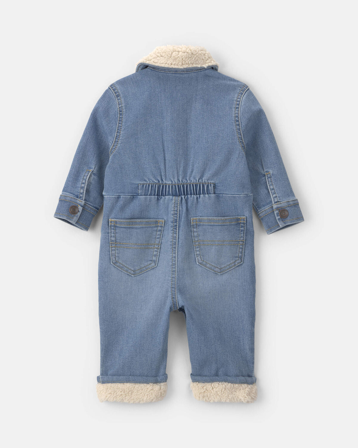 Baby Boy Long-Sleeve Denim Jumpsuit - Light Wash