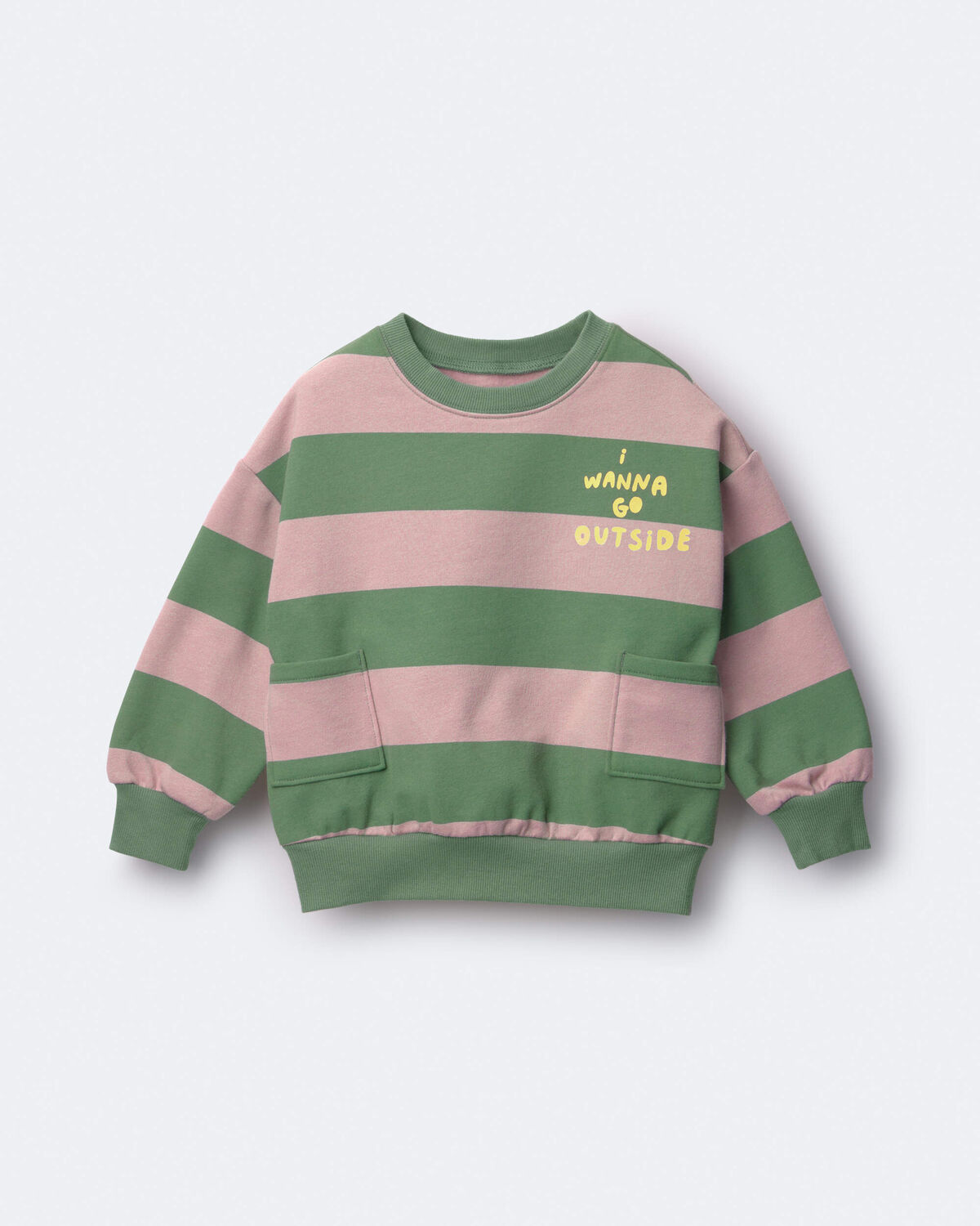 Toddler 'I Wanna Go Outside!' Otter Sweatshirt™ with Pockets in Stripes - Olive/Pink