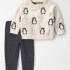 Baby 2-Piece Organic Cotton Sweater Knit Top & Pant Set in Penguins