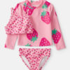 Toddler Girl 3-Piece Strawberry Rashguard Swimsuit Set - Pink