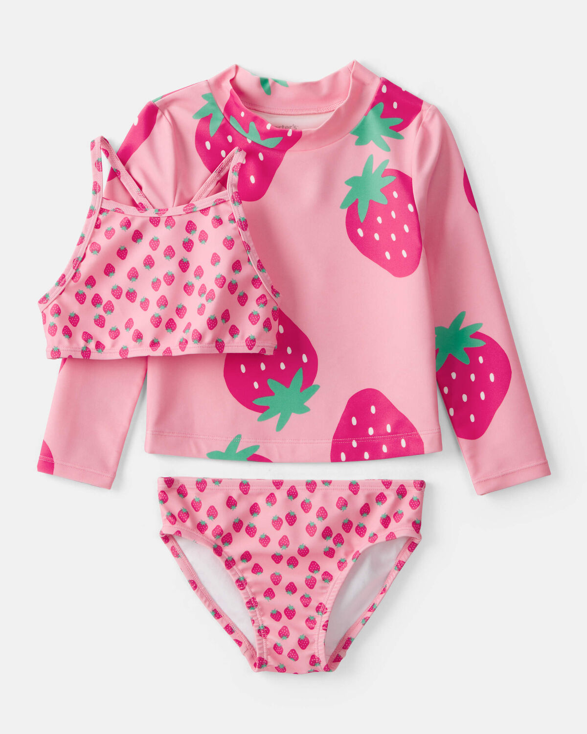 Toddler Girl 3-Piece Strawberry Rashguard Swimsuit Set - Pink 1 Toddler Girl 3-Piece Strawberry Rashguard Swimsuit Set - Pink