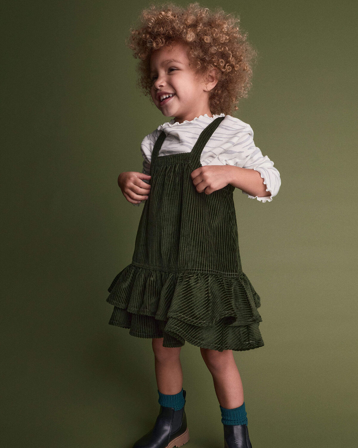 Toddler Girl Ruffle Skirtall - Olive 1 Toddler Girl Ruffle Skirtall - Olive