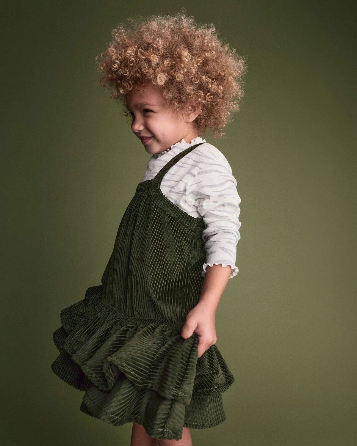 Toddler Girl Ruffle Skirtall - Olive 3 Toddler Girl Ruffle Skirtall - Olive