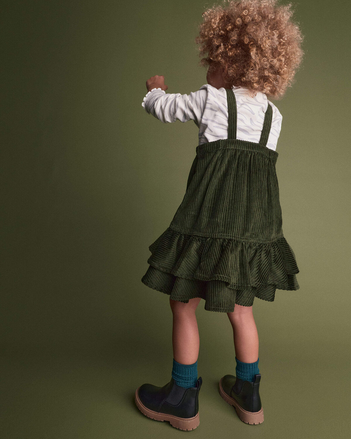 Toddler Girl Ruffle Skirtall - Olive 4 Toddler Girl Ruffle Skirtall - Olive