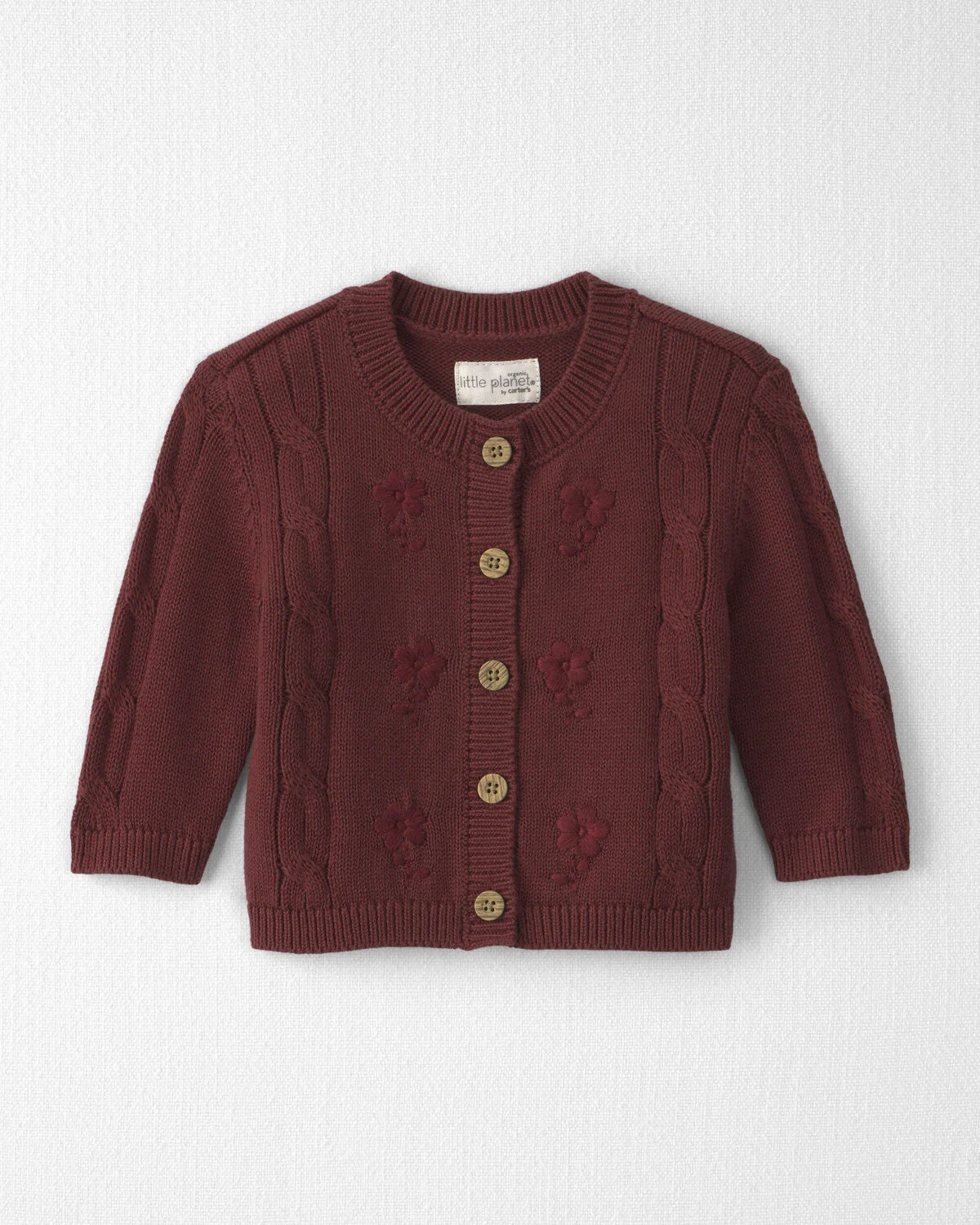 Baby Girl Organic Cotton Sweater Knit Embroidered Cardigan