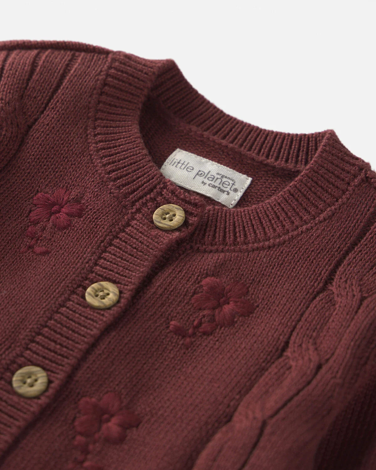 Baby Girl Organic Cotton Sweater Knit Embroidered Cardigan