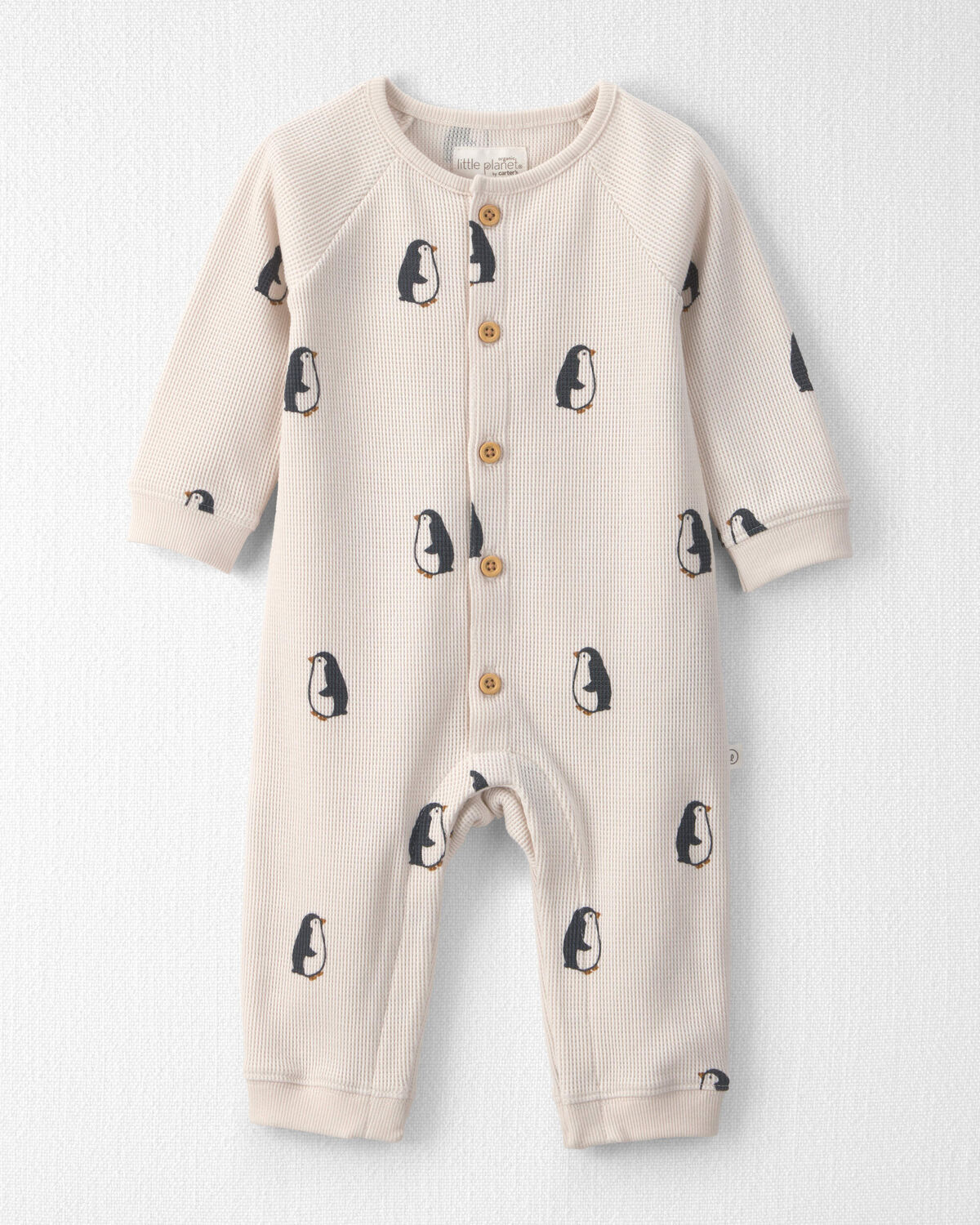 Baby Organic Cotton Waffle Knit Jumpsuit in Penguins