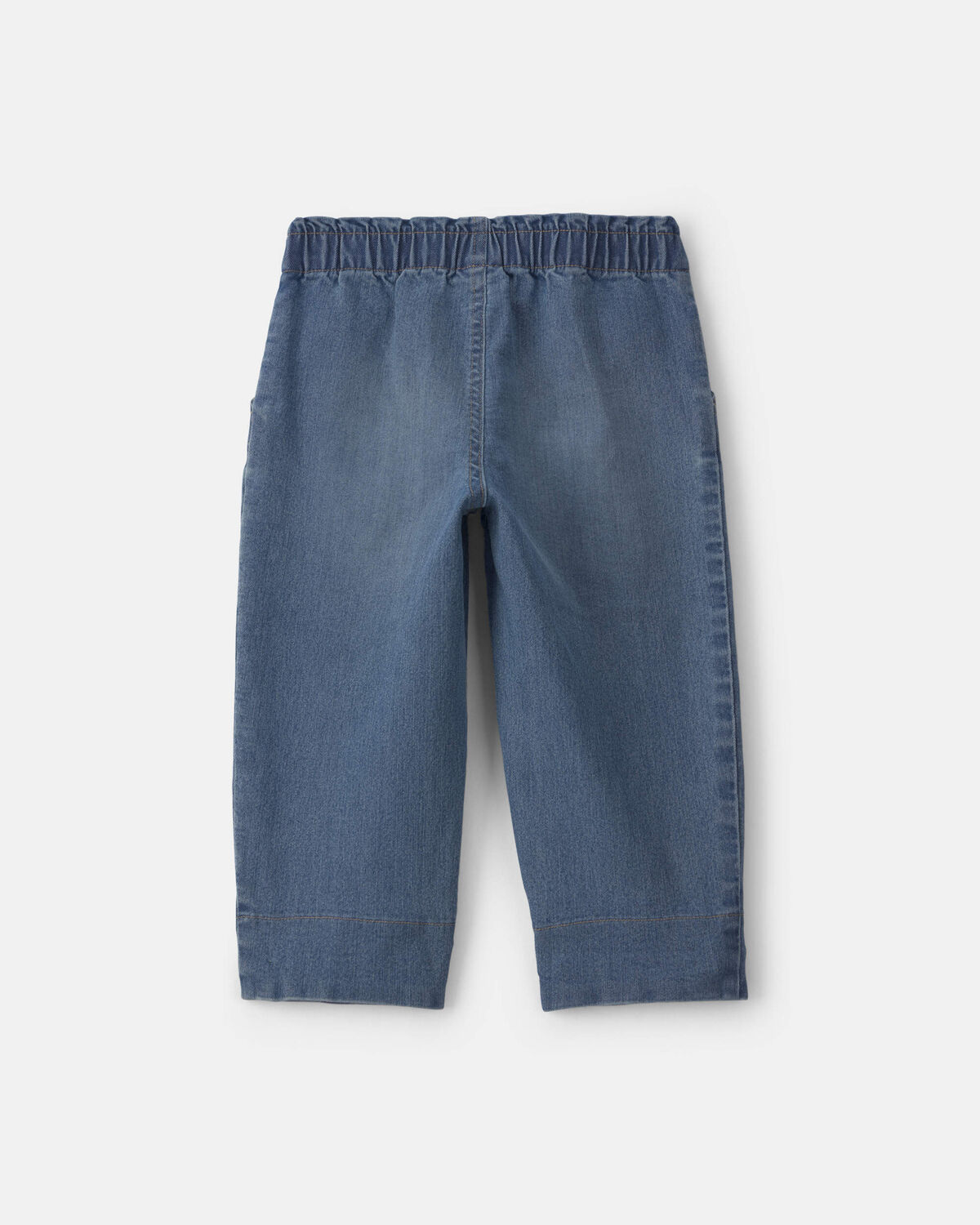 Acid Wash Denim Baggy Cuffed Flower Jeans - Blue/Pink
