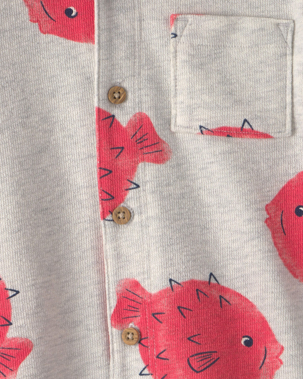 Toddler Boy Pufferfish Short-Sleeve Button-Down Shirt - Grey/Red 2 Toddler Boy Pufferfish Short-Sleeve Button-Down Shirt - Grey/Red