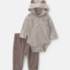 Baby Boy 2-Piece Bear Teddy Fleece Long-Sleeve Bodysuit & Pant Set - Brown