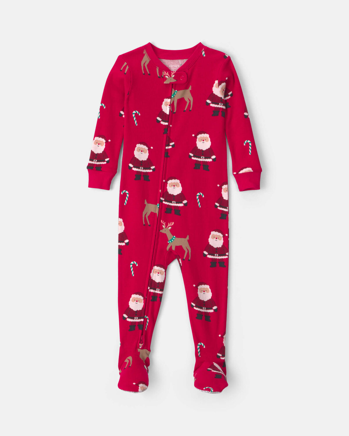 Toddler 1-Piece Beige Santa Christmas 100% Cotton Snug Fit Footed Pajama - Red