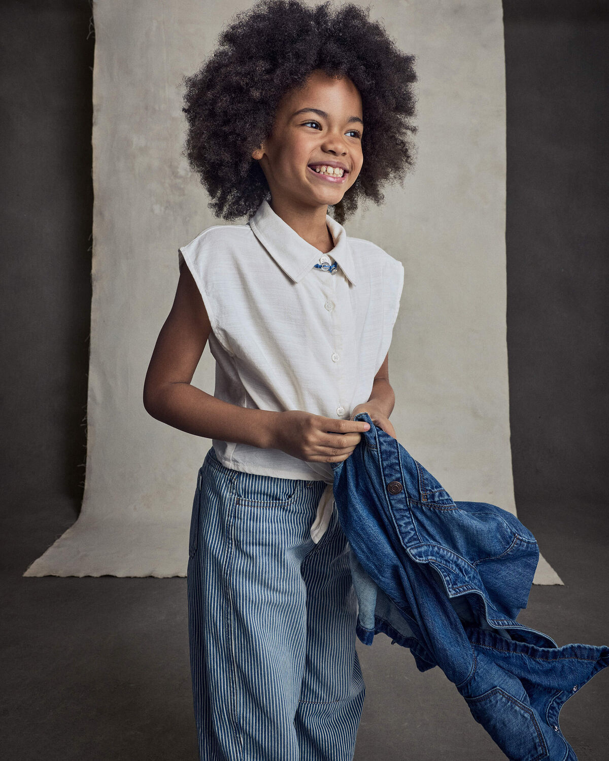 Girls Hickory Stripe Denim Barrel Jeans - Light Wash 5 Girls Hickory Stripe Denim Barrel Jeans - Light Wash
